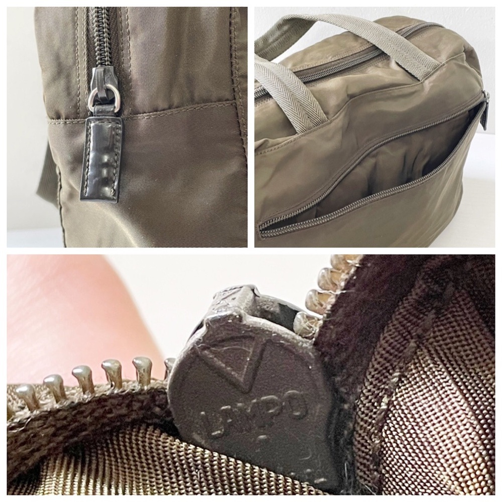 Prada RARE dark green brown nylon triangle logo Boston bag vintage - Picture 5 of 15